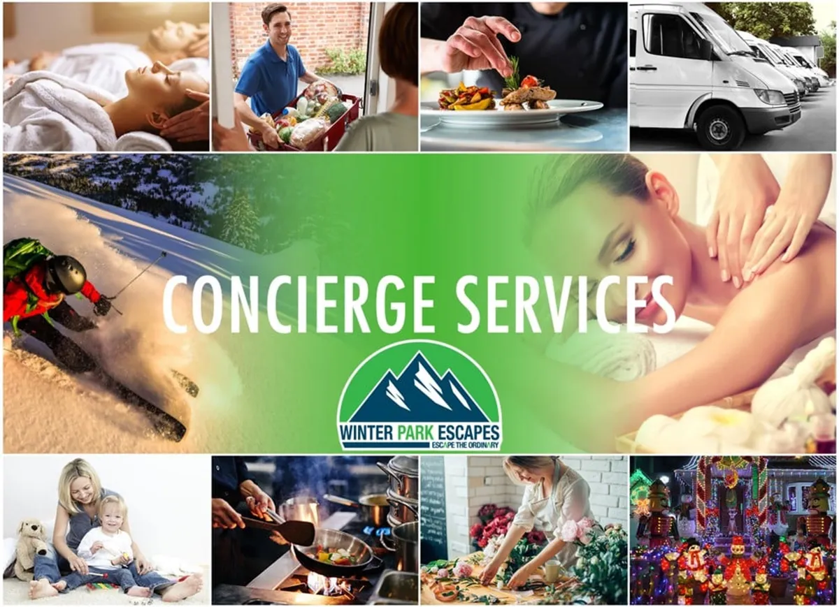 A composite image showing spa treatments, gourmet food delivery, and moments of family bonding. The scene conveys indulgence, relaxation, and upscale hospitality, reflecting optional concierge services such as in-room massages or private chef experiences.